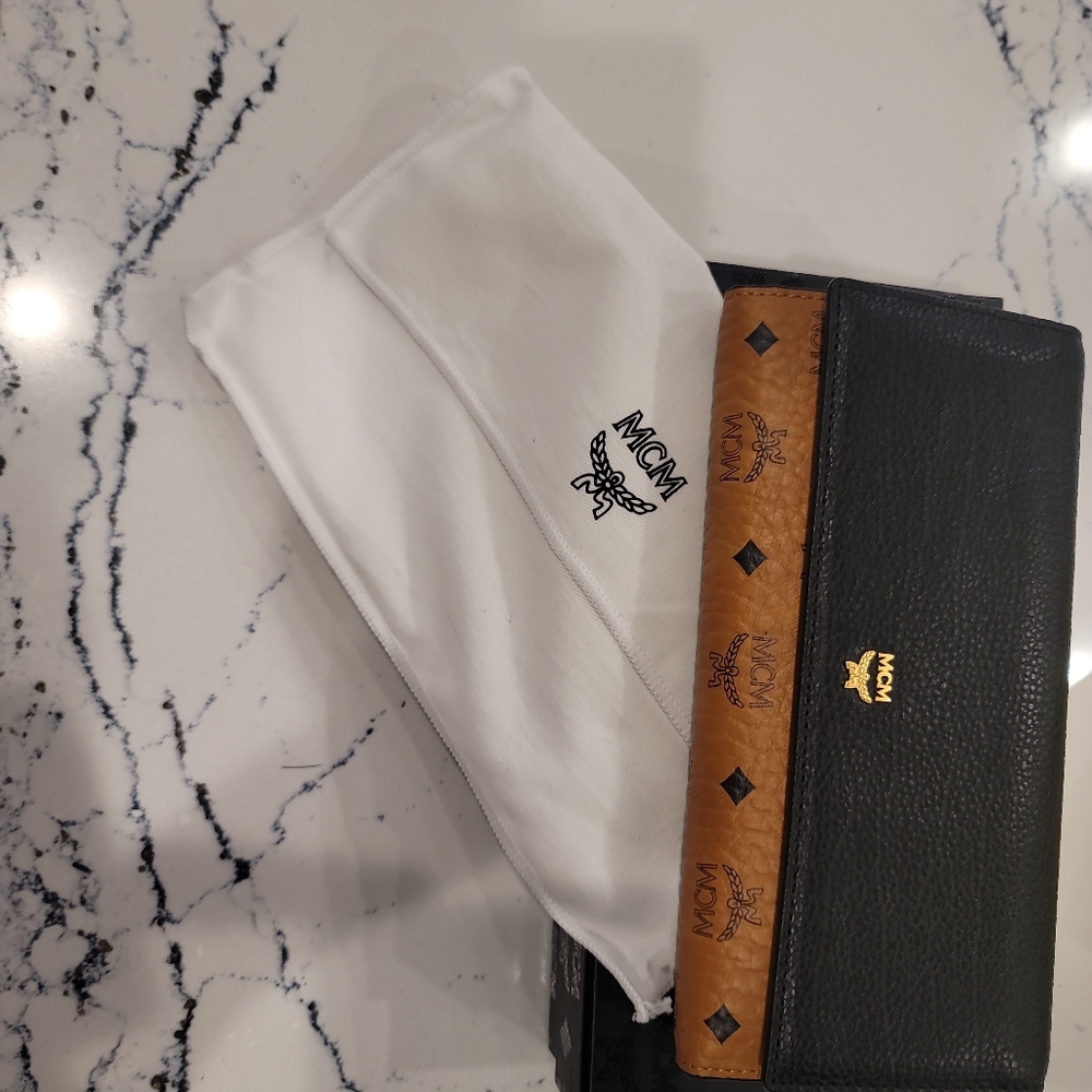 MCM Large Tri-Fold Black and Camel wallet.   Brand new with tags and box